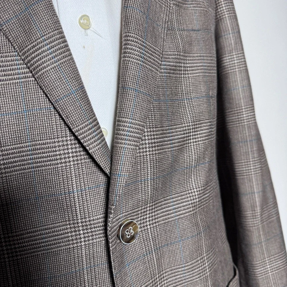 Peter Millar Sport Coat Mens Medium Brown Blue Glen Plaid Wool Silk Linen